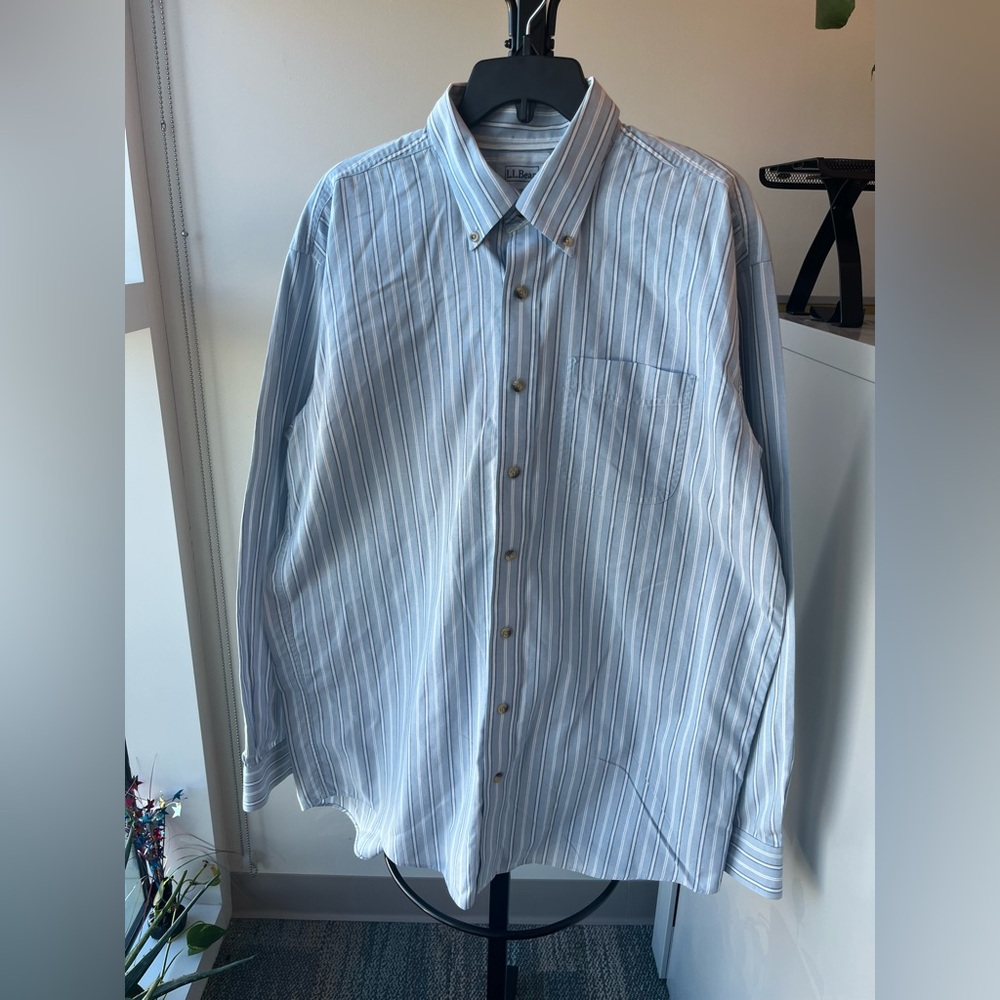 L.L. Bean Light Blue Pinstripe Dress Shirt Large Tall